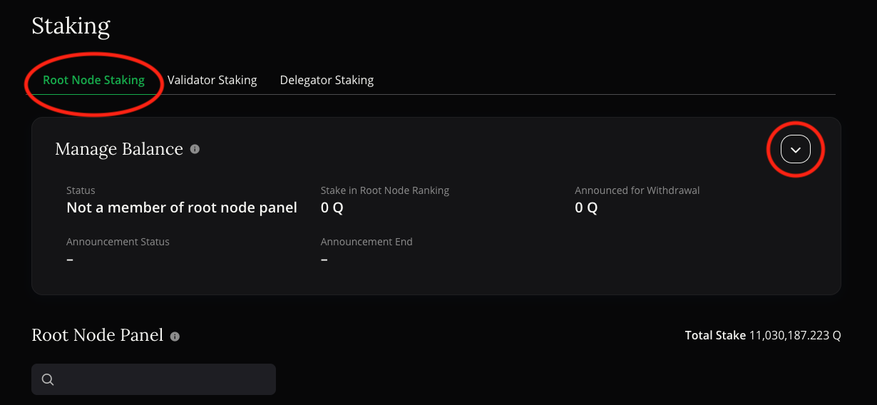 A screenshot of the “Staking” section on the Q HQ